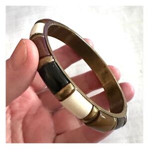 Vintage Brass Multicolor Stone Bangle Bracelet 2 5/8” Bohemian Round Stackable